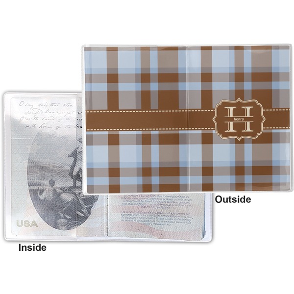 Two Color Plaid Vinyl Passport Holder - Flat Front and Back