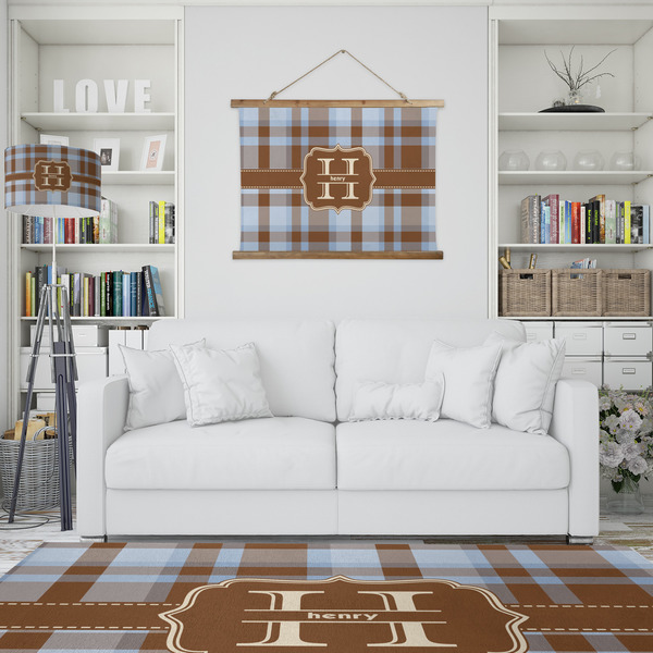Two Color Plaid Wall Hanging Tapestry - IN CONTEXT