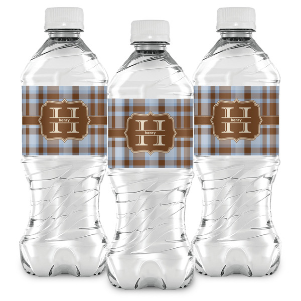 Two Color Plaid Water Bottle Labels - Front View