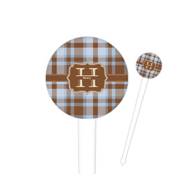 Two Color Plaid 4" Round Plastic Food Picks - White - Single Sided (Personalized)