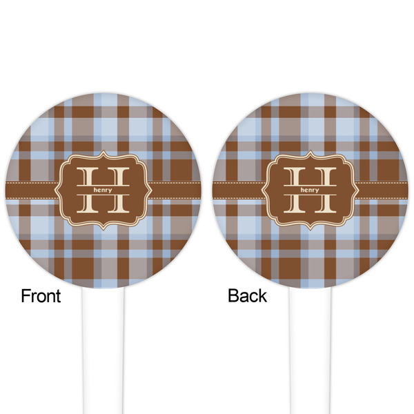 Two Color Plaid White Plastic 4" Food Pick - Round - Double Sided - Front & Back