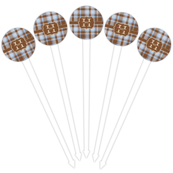 Two Color Plaid White Plastic 4" Food Pick - Round - Fan View