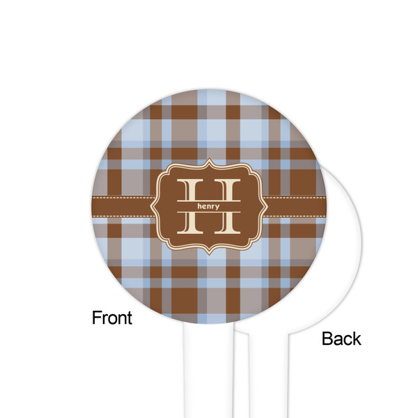 Two Color Plaid White Plastic 4" Food Pick - Round - Single Sided - Front & Back