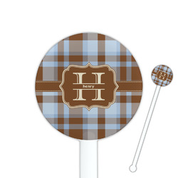 Two Color Plaid 5.5" Round Plastic Stir Sticks - White - Single Sided (Personalized)