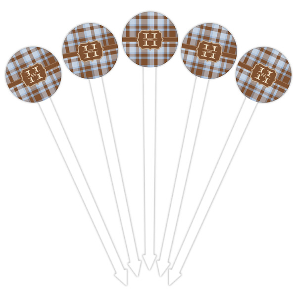 Two Color Plaid White Plastic 6" Food Pick - Round - Fan View