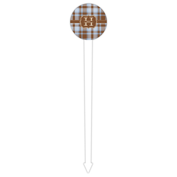 Two Color Plaid White Plastic 6" Food Pick - Round - Single Pick