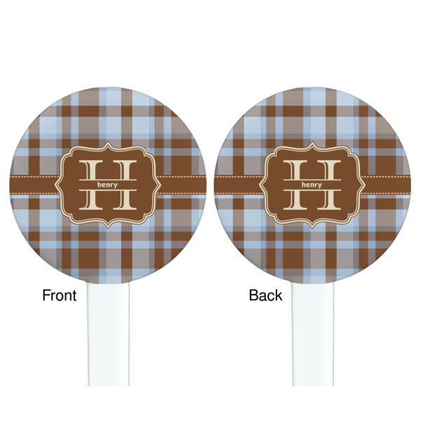 Two Color Plaid White Plastic 7" Stir Stick - Double Sided - Round - Front & Back