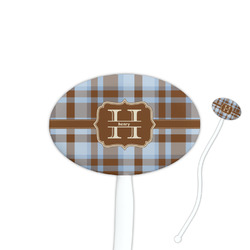 Two Color Plaid 7" Oval Plastic Stir Sticks - White - Single Sided (Personalized)