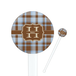 Two Color Plaid 7" Round Plastic Stir Sticks - White - Single Sided (Personalized)