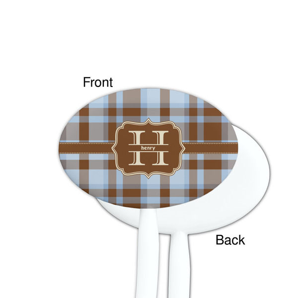 Two Color Plaid White Plastic 7" Stir Stick - Single Sided - Oval - Front & Back