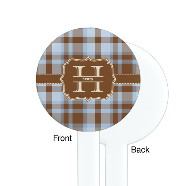 Two Color Plaid White Plastic 7" Stir Stick - Single Sided - Round - Front & Back