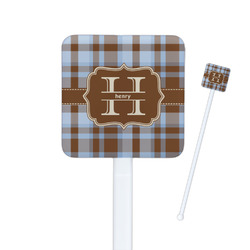Two Color Plaid Square Plastic Stir Sticks - Double Sided (Personalized)