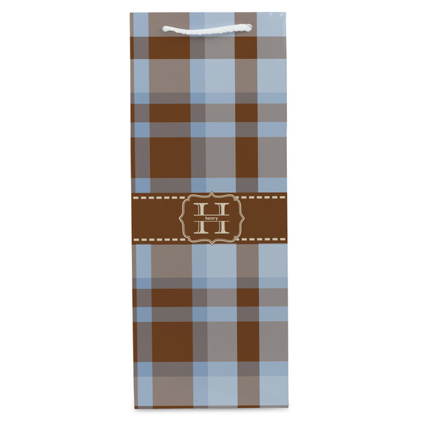 Two Color Plaid Wine Gift Bag - Gloss - Front