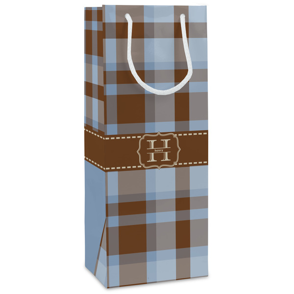 Custom Two Color Plaid Wine Gift Bags - Gloss (Personalized)