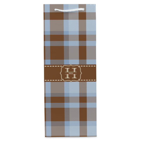 Two Color Plaid Wine Gift Bag - Matte - Front
