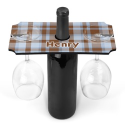 Two Color Plaid Wine Bottle & Glass Holder (Personalized)