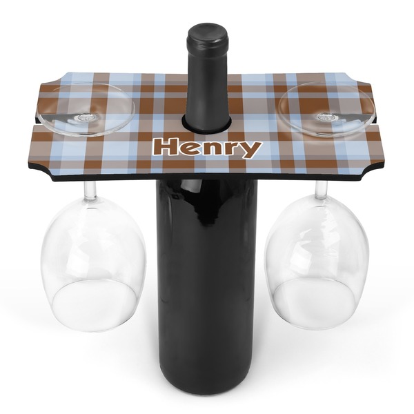 Custom Two Color Plaid Wine Bottle & Glass Holder (Personalized)