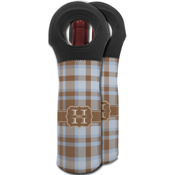Two Color Plaid Wine Tote Bag - MAIN