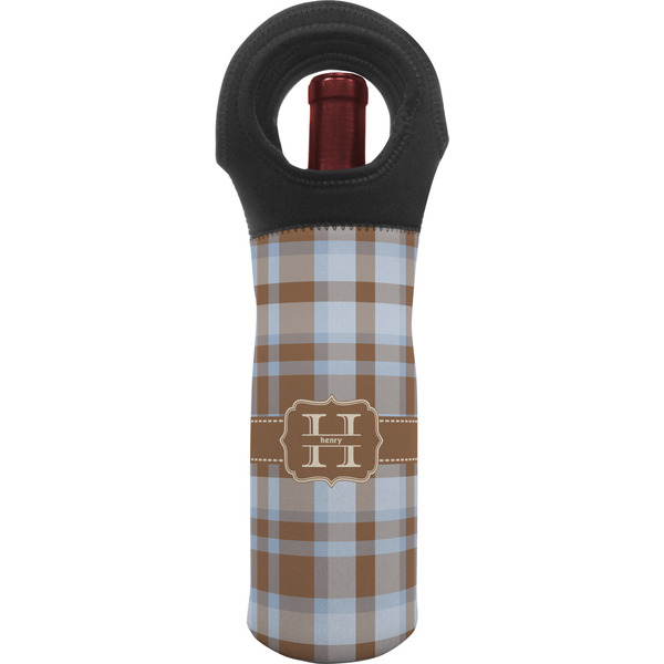 Custom Two Color Plaid Wine Tote Bag (Personalized)