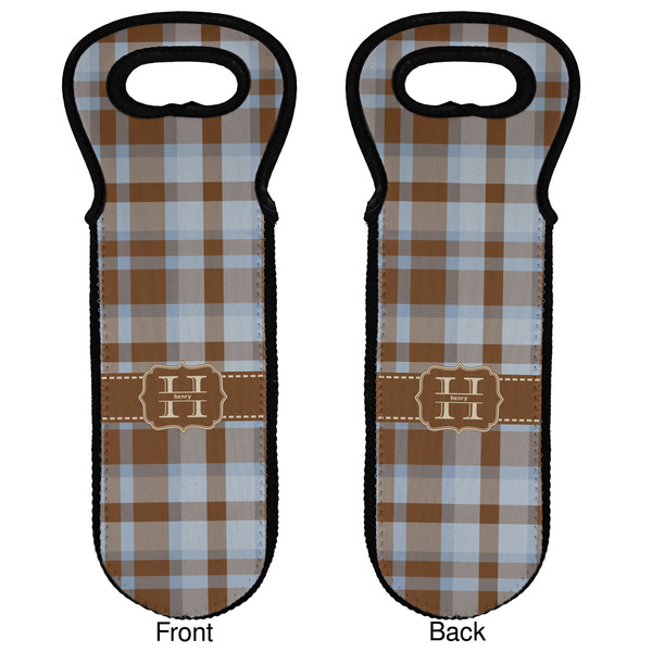 Two Color Plaid Wine Tote Front & Back