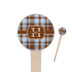 Two Color Plaid 4" Round Wooden Food Picks - Single Sided (Personalized)