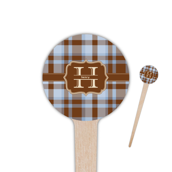 Custom Two Color Plaid 4" Round Wooden Food Picks - Double Sided (Personalized)