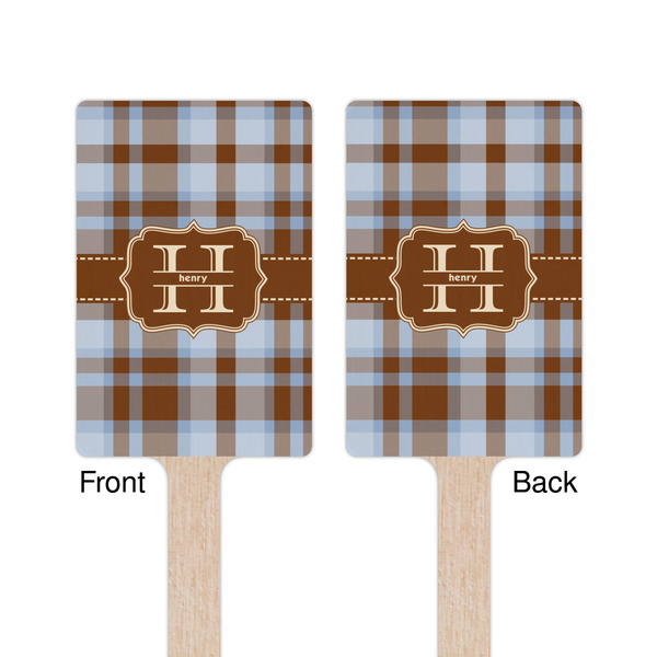Two Color Plaid Wooden 6.25" Stir Stick - Rectangular - Double Sided - Front & Back