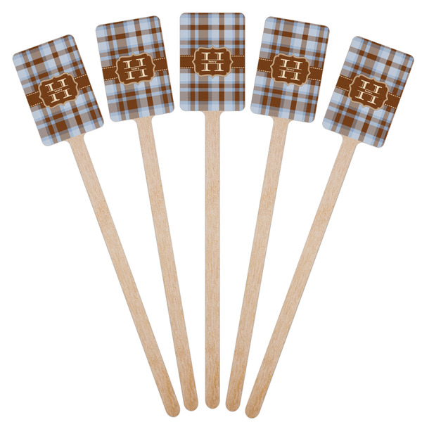 Two Color Plaid Wooden 6.25" Stir Stick - Rectangular - Fan View