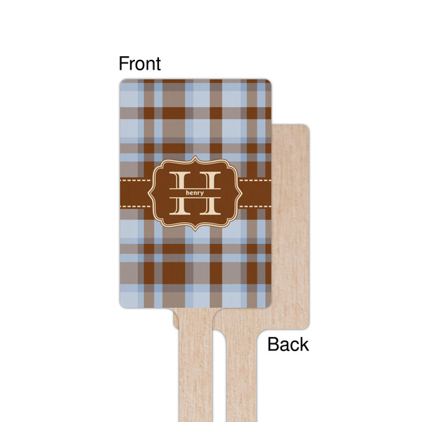 Two Color Plaid Wooden 6.25" Stir Stick - Rectangular - Single - Front & Back