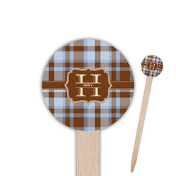 Two Color Plaid 6" Round Wooden Food Picks - Single Sided (Personalized)