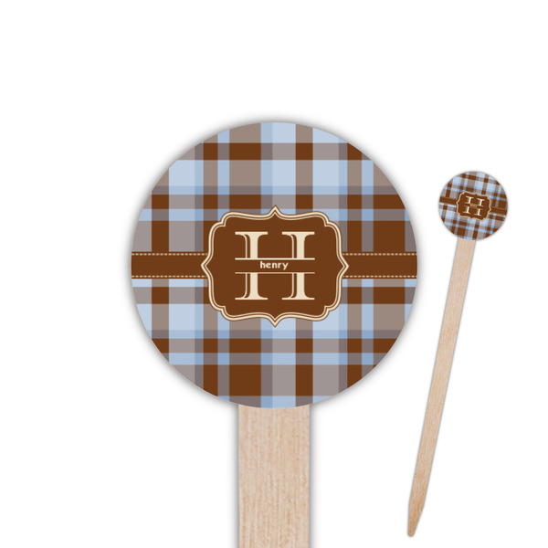 Custom Two Color Plaid 6" Round Wooden Food Picks - Double Sided (Personalized)