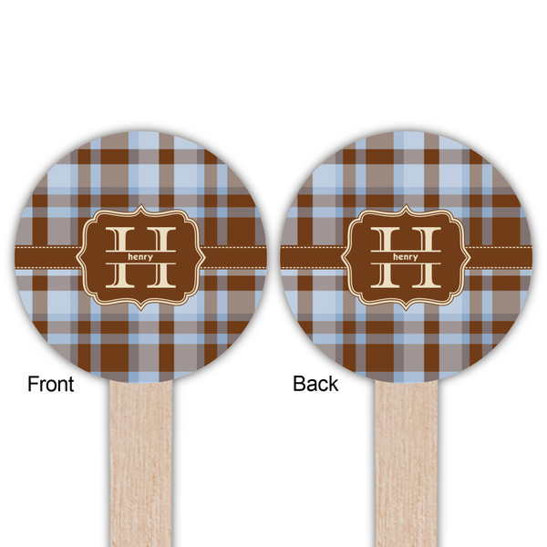 Two Color Plaid Wooden 6" Food Pick - Round - Double Sided - Front & Back