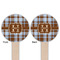 Two Color Plaid Wooden 6" Food Pick - Round - Double Sided - Front & Back