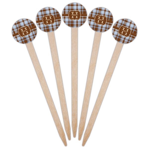 Two Color Plaid Wooden 6" Food Pick - Round - Fan View