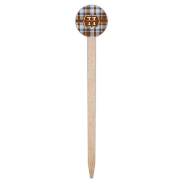 Two Color Plaid Wooden 6" Food Pick - Round - Single Pick