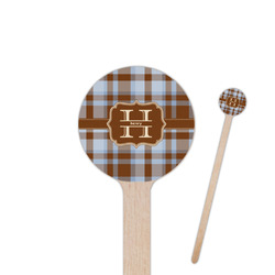 Two Color Plaid 6" Round Wooden Stir Sticks - Double Sided (Personalized)