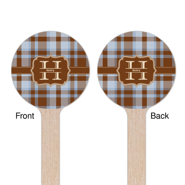 Two Color Plaid Wooden 6" Stir Stick - Round - Double Sided - Front & Back