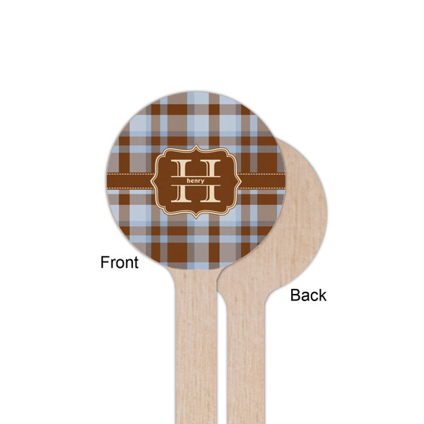Two Color Plaid Wooden 6" Stir Stick - Round - Single Sided - Front & Back