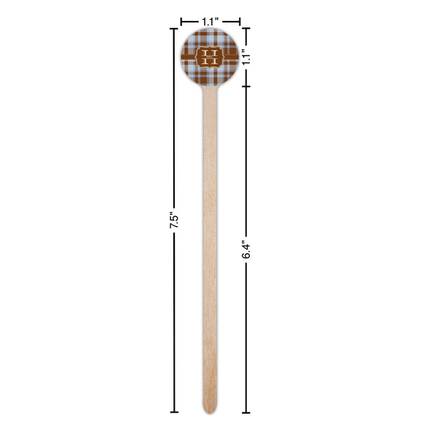 Two Color Plaid Wooden 7.5" Stir Stick - Round - Dimensions