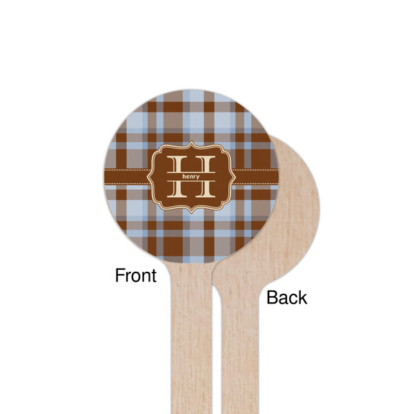 Two Color Plaid Wooden 7.5" Stir Stick - Round - Single Sided - Front & Back