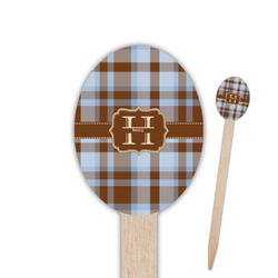 Two Color Plaid Oval Wooden Food Picks - Single Sided (Personalized)