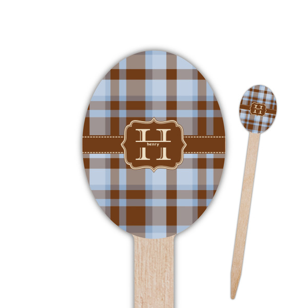 Custom Two Color Plaid Oval Wooden Food Picks - Double Sided (Personalized)
