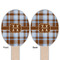 Two Color Plaid Wooden Food Pick - Oval - Double Sided - Front & Back