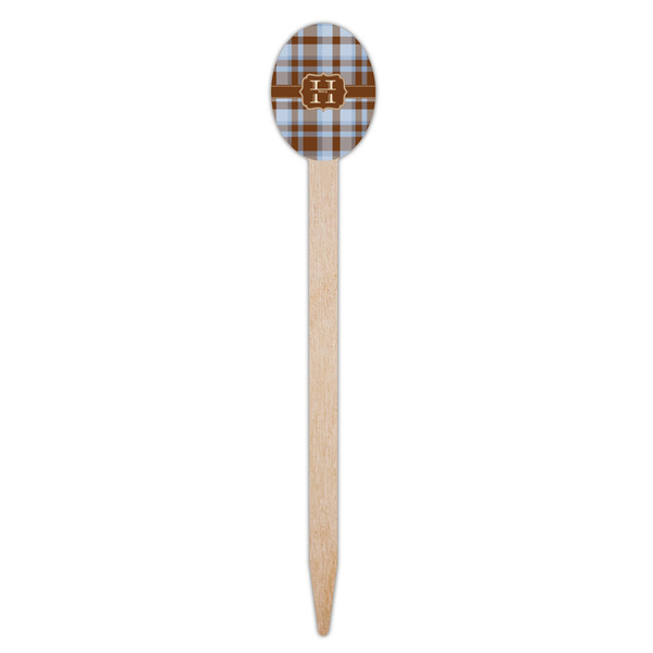 Two Color Plaid Wooden Food Pick - Oval - Single Pick