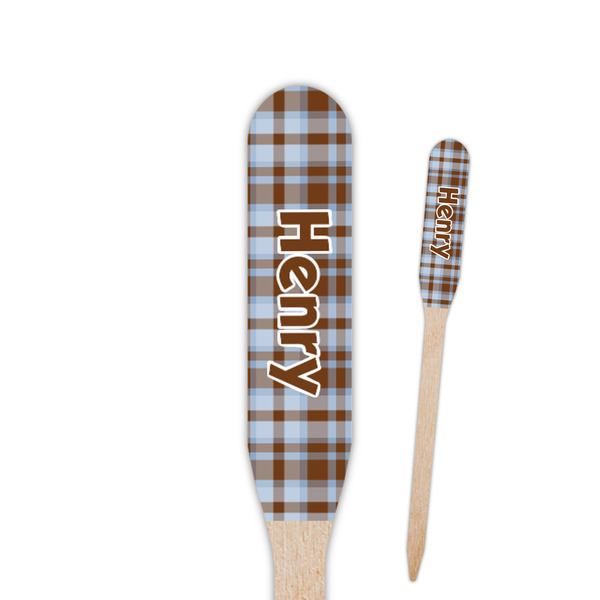 Custom Two Color Plaid Paddle Wooden Food Picks - Single Sided (Personalized)