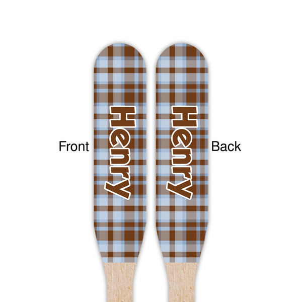 Two Color Plaid Wooden Food Pick - Paddle - Double Sided - Front & Back