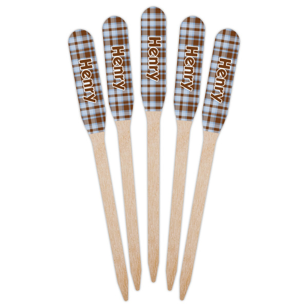 Two Color Plaid Wooden Food Pick - Paddle - Fan View