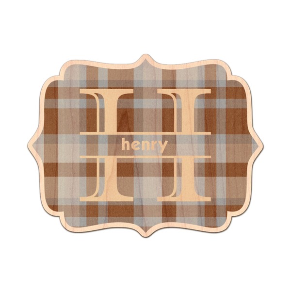 Custom Two Color Plaid Genuine Maple or Cherry Wood Sticker (Personalized)