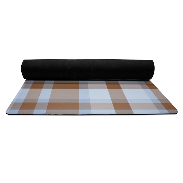 Two Color Plaid Yoga Mat Rolled up Black Rubber Backing