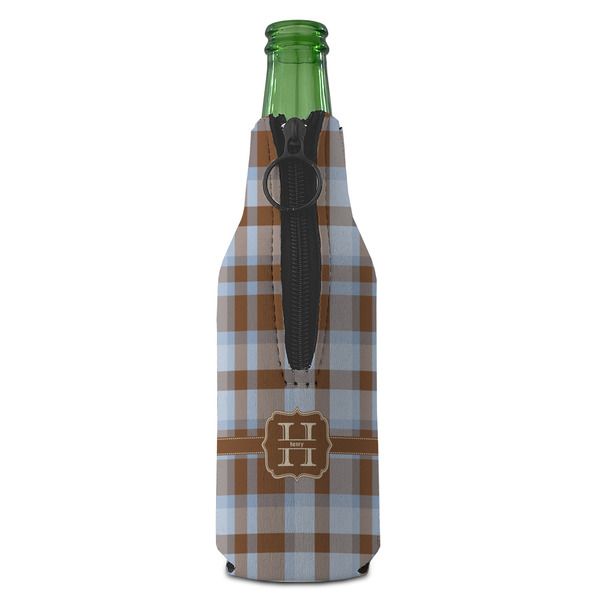 Two Color Plaid Zipper Bottle Cooler - BACK (bottle)
